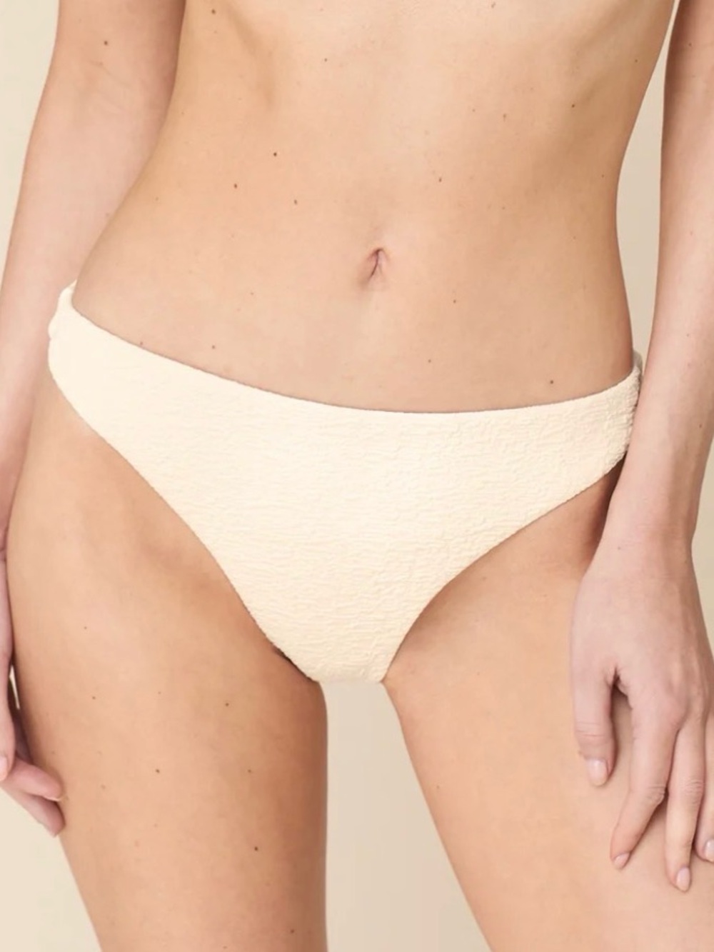Andie Swim Bone Crinkle Textured Cheeky Bikini Bottom AB312 Off White Medium NEW